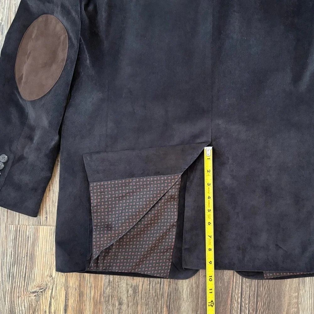 Chaps Corduroy Blazer Sports Coat Mens 44L Elbow Patches Black Paisley Lining